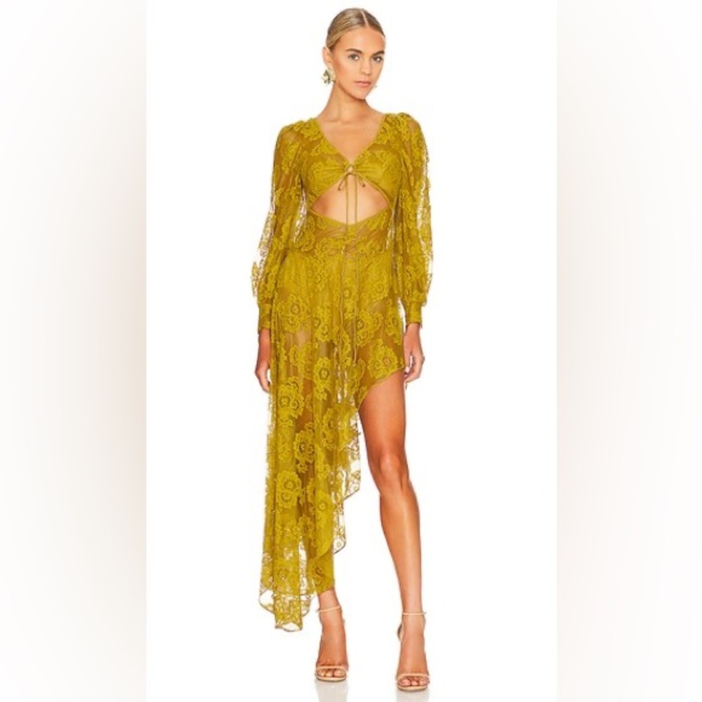 NWT FOR LOVE & LEMONS Tiana Midi Dress in Yellow Women’s Size M